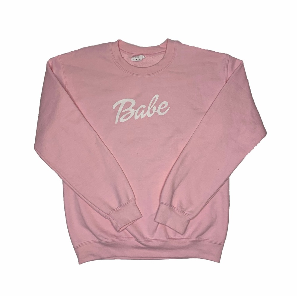 Baby Pink Barbie Font “Babe” Crewneck sweater
